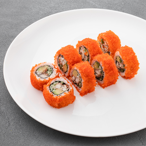 Order California roll with eel in caviar