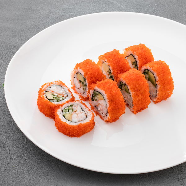 California Roll with tiger shrimp in caviar