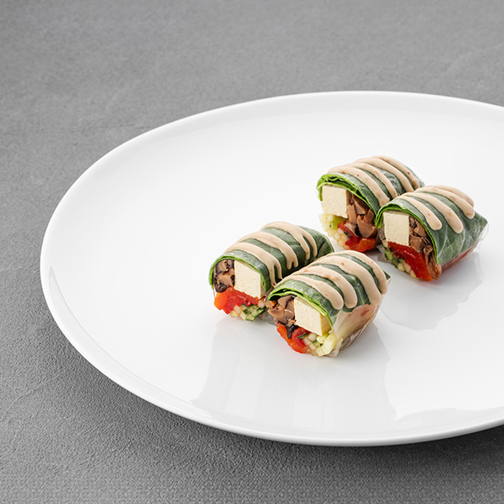 Roll de primavera concon setas shiitake, pimientos y tofu