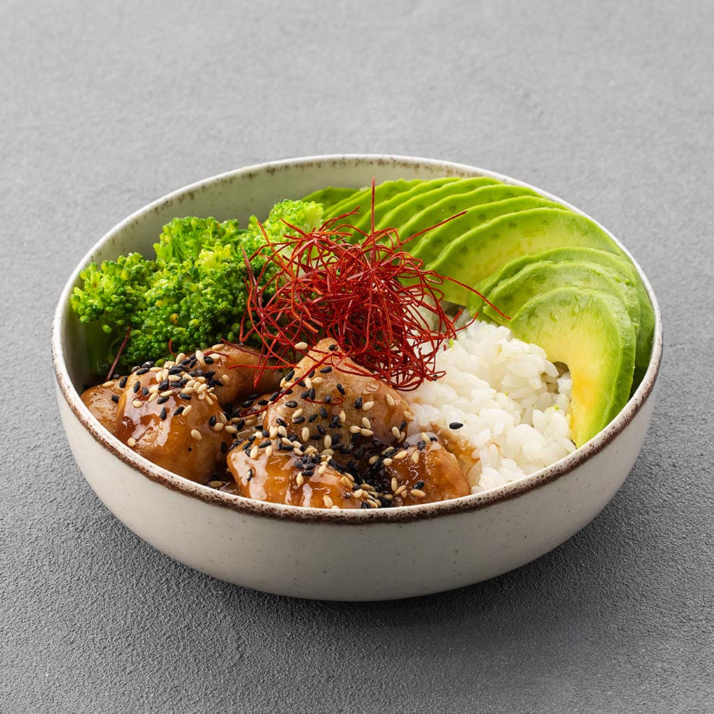 Заказать Рис с курицей терияки, брокколи и авокадо